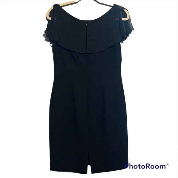 Liz Claiborne Black Sheer Ruffle V-Neckline Dress Size 6 - Picture 2 of 8
